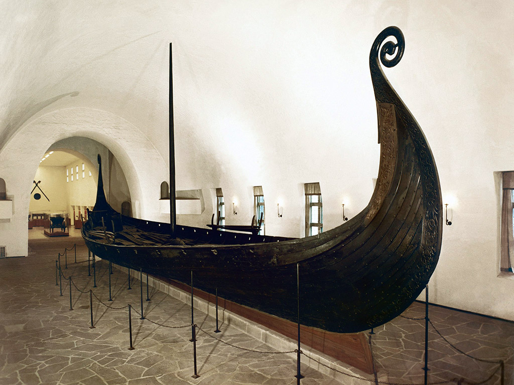 a viking ship on display in the Viking Ship Museum in Oslo Norway