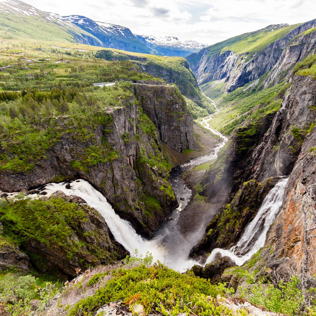 waterfall pouring into Eidfjord in Norway