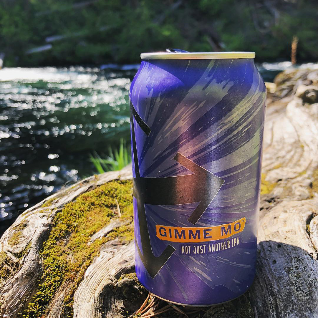 purple beer can on a tree with the river in the background