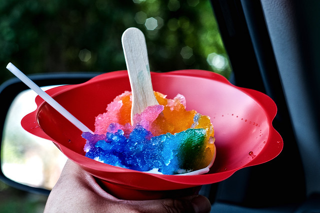 A cone of shave ice in rainbow colors from Matsumoto's in Haleiwa.