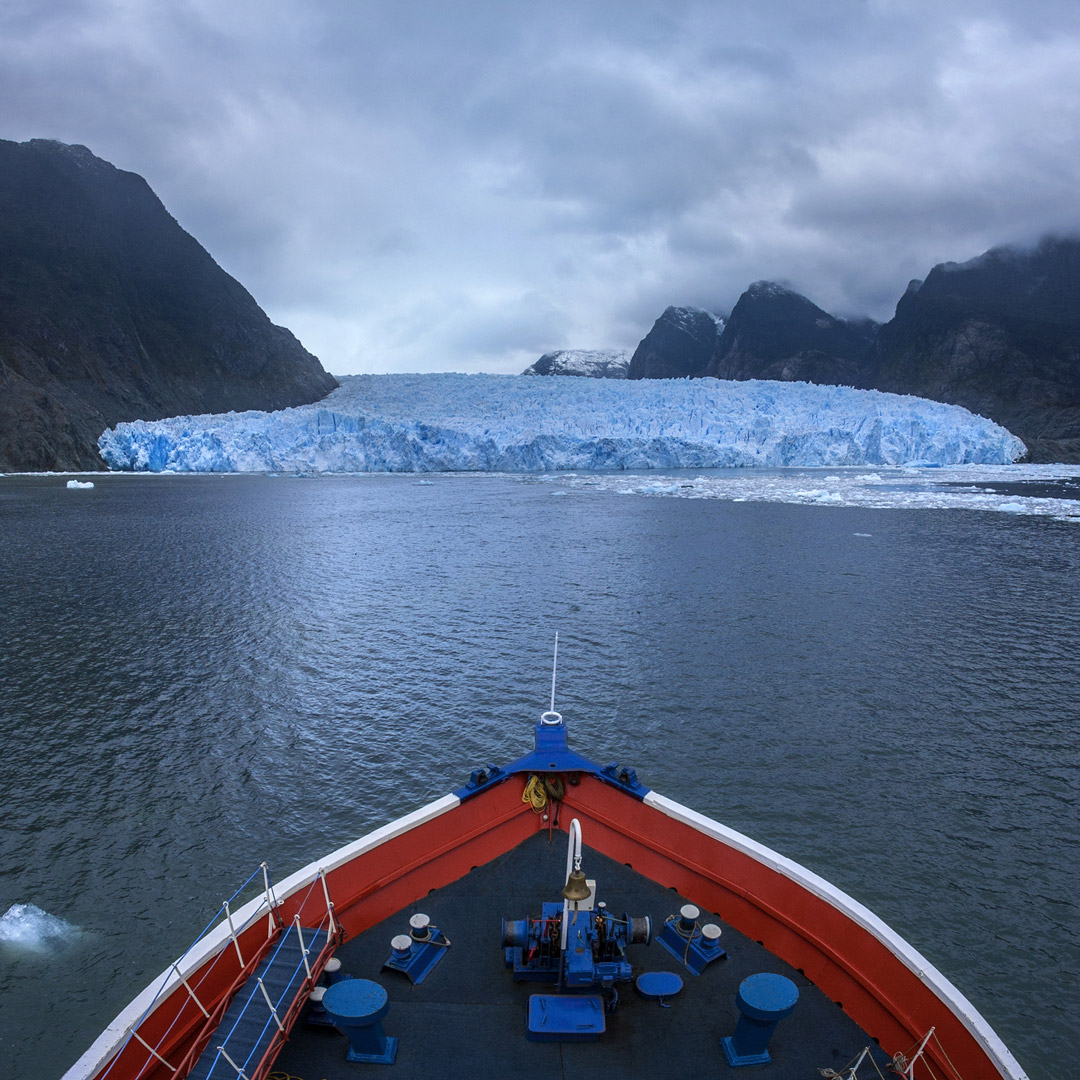 ship approaching the san rafael glacier in patagonia
