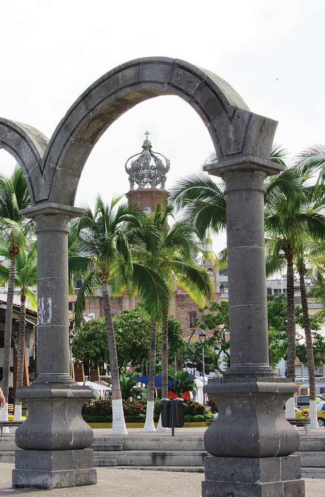 A view of Puerto Vallarta's cathedral through the Los Arcos Amphitheater