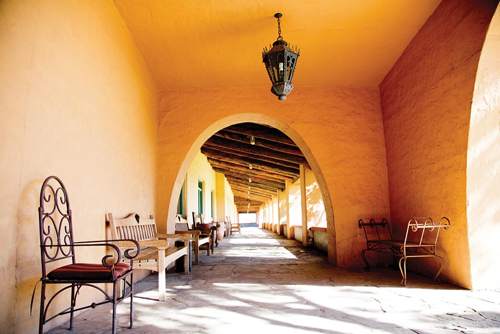Arched walkway of La Posada in Winslow, AZ