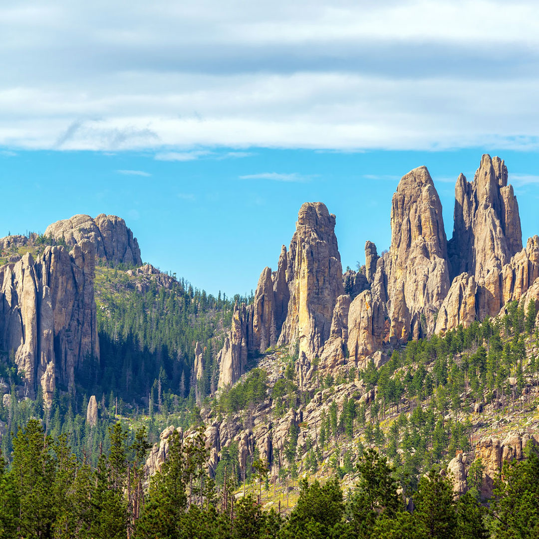 Custer State Park's Cathedral Spires rock formation in the Black Hills of South Dakota.