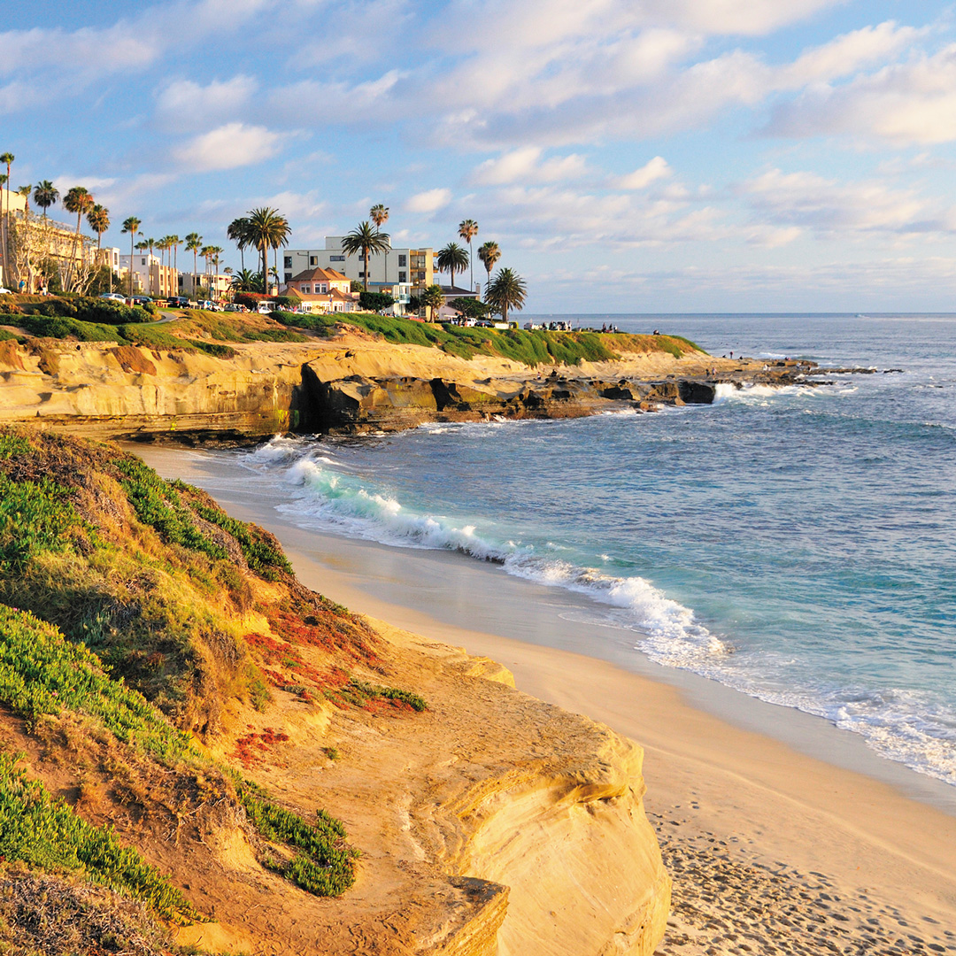 waves rolling up onto the beach at La Jolla Cove