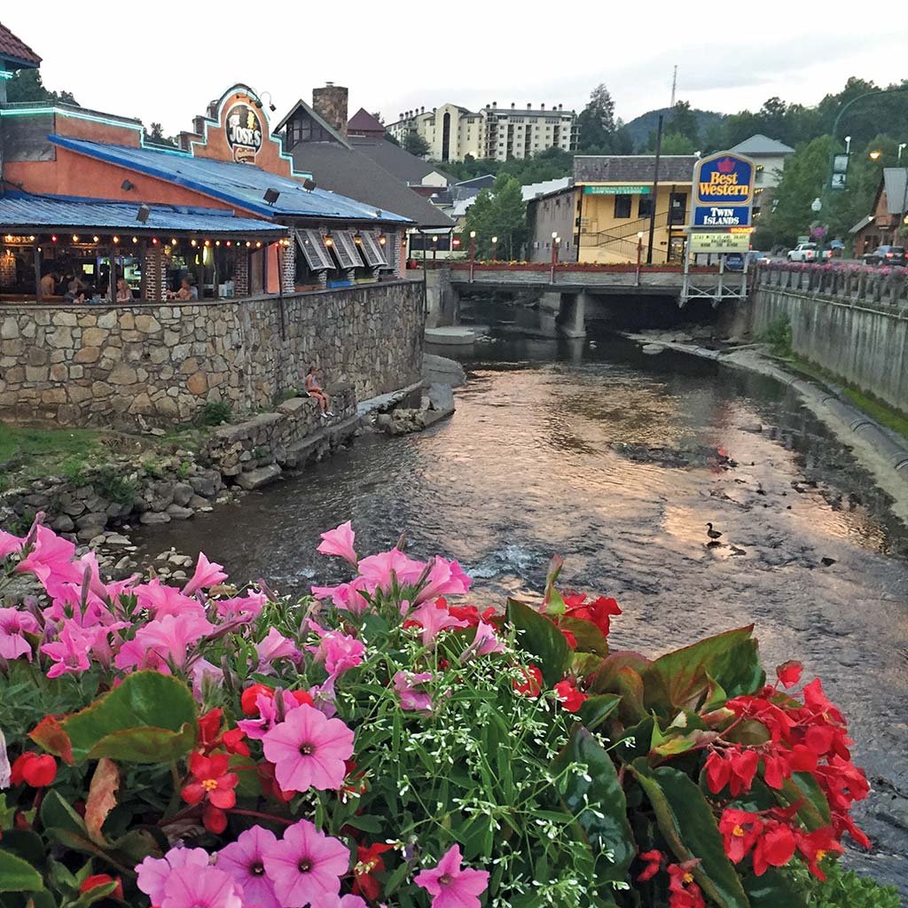 A waterfront restaurant in downtown Gatlinburg, a popular gateway to the Great Smoky Mountains in Tennessee.