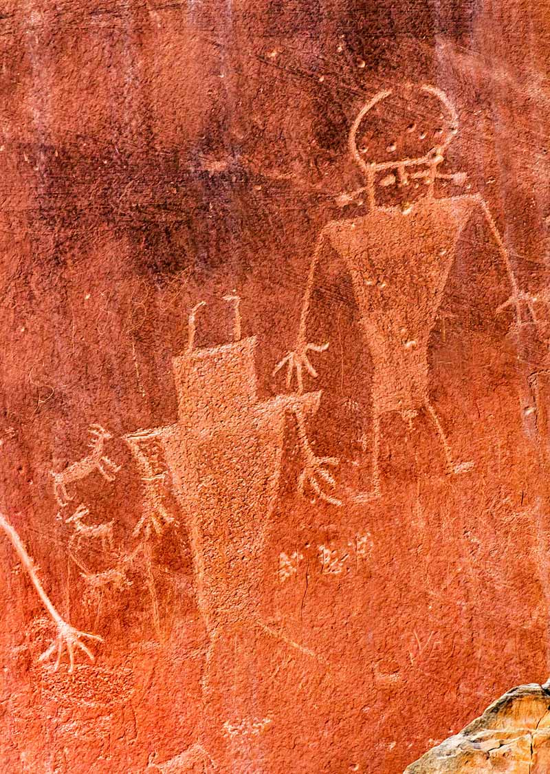 Two figures in the Fremont Petroglyphs at Capitol Reef National Park