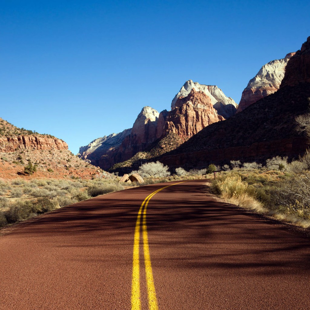 road leading through rocky outcroppings in zion national park