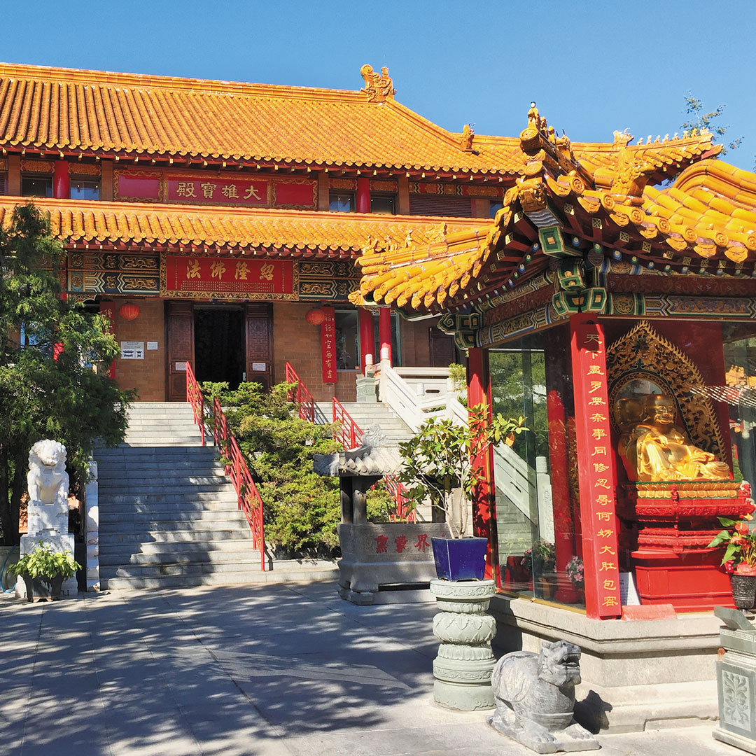 front view of the International Buddhist Temple in Vancouver's Richmond neighborhood