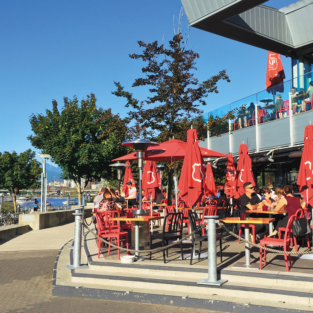patio of a brewery in the False Creek neighborhood of Vancouver