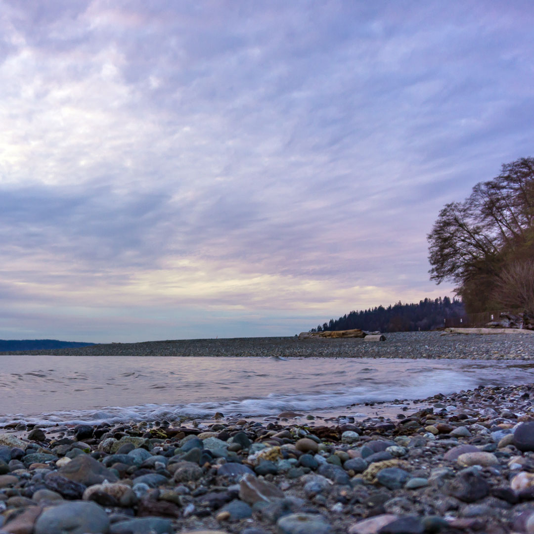 purple sky over the ocean at Meadowdale Beach