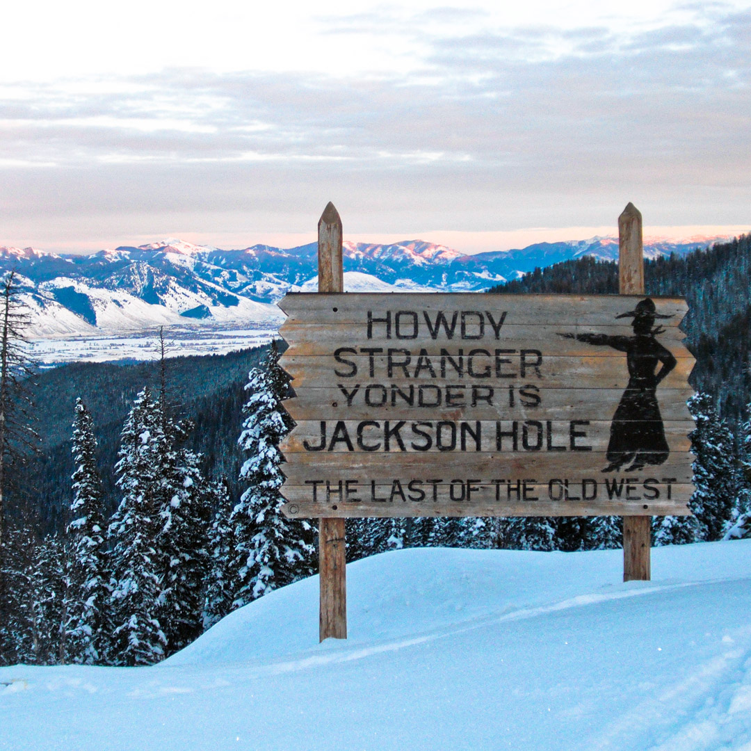 welcome sign at Jackson Hole in winter