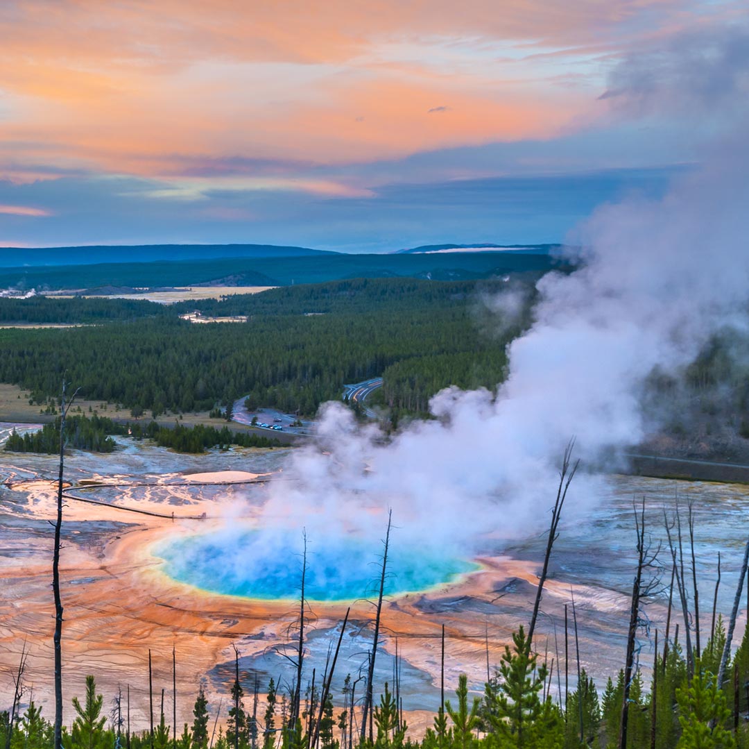 steam wafting from the grand prismatic spring