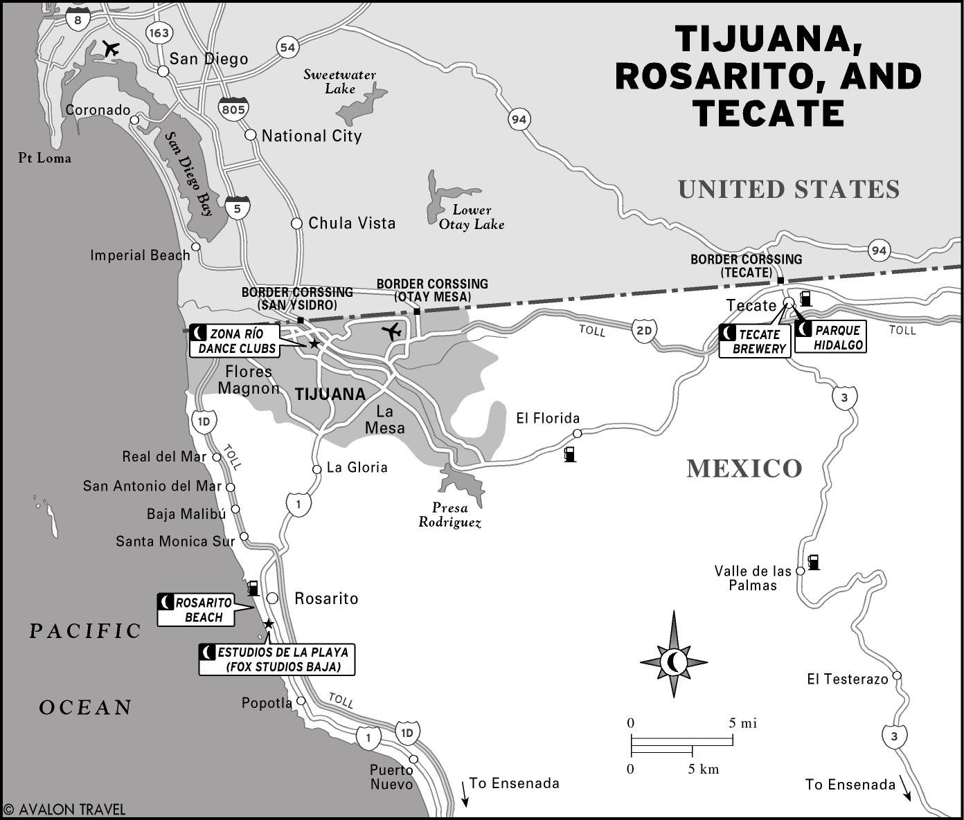 Map of Tijuana, Rosarito, and Tecate Mexico
