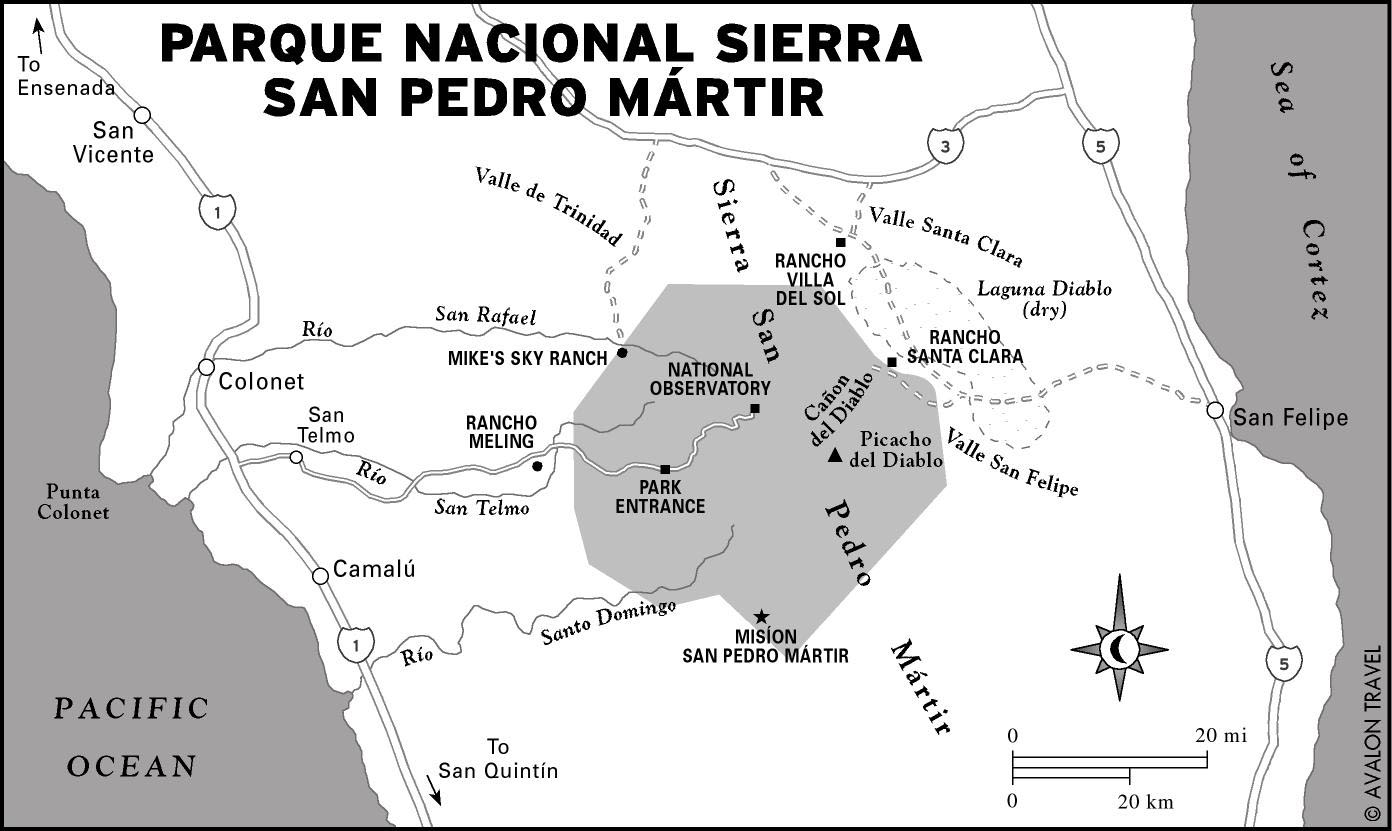 Map of the Sierra San Pedro Martir National Park in Mexico