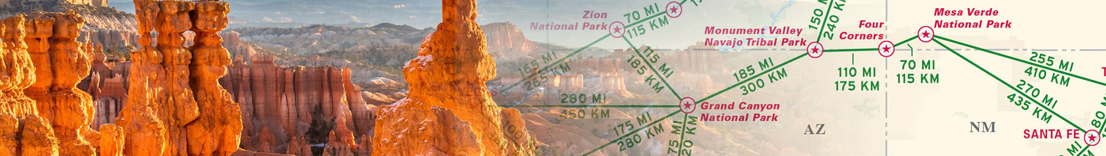 Printable travel map page header featuring photo of Utah collaged with a travel map