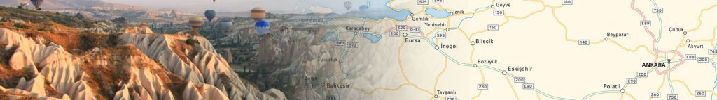 Printable travel map header featuring photo of turkey collaged with a map