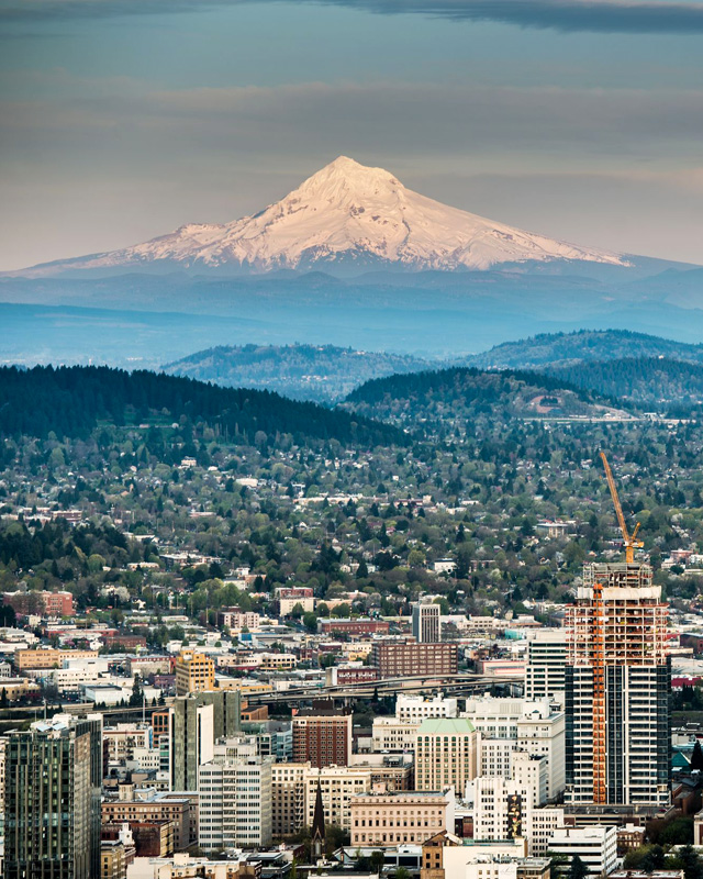 Portland, Oregon and Mount Hood.