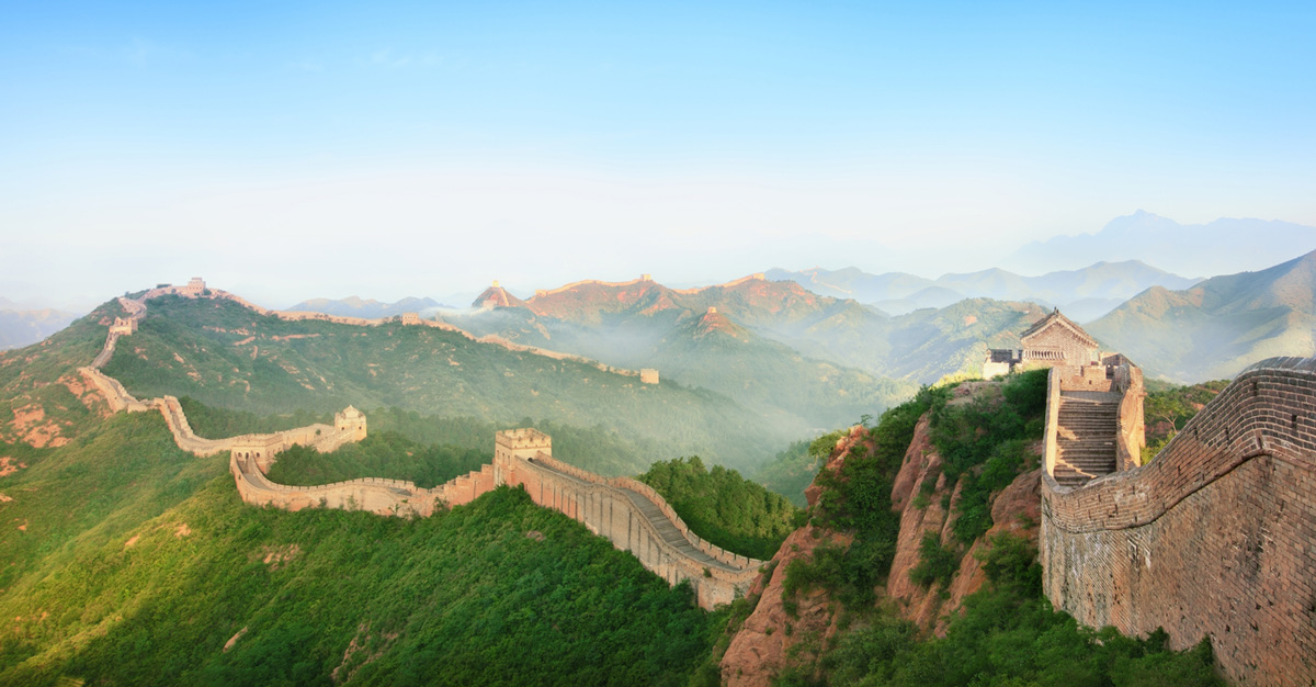mist over the mountainous region of the great wall