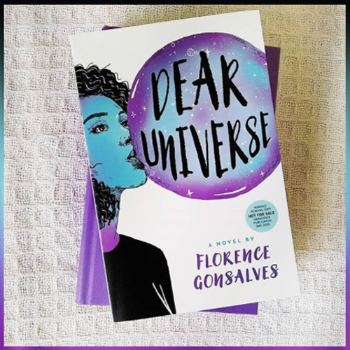 NOVL - Instagram image of book cover for 'Dear Universe' by Florence Gonsalves on a blanket