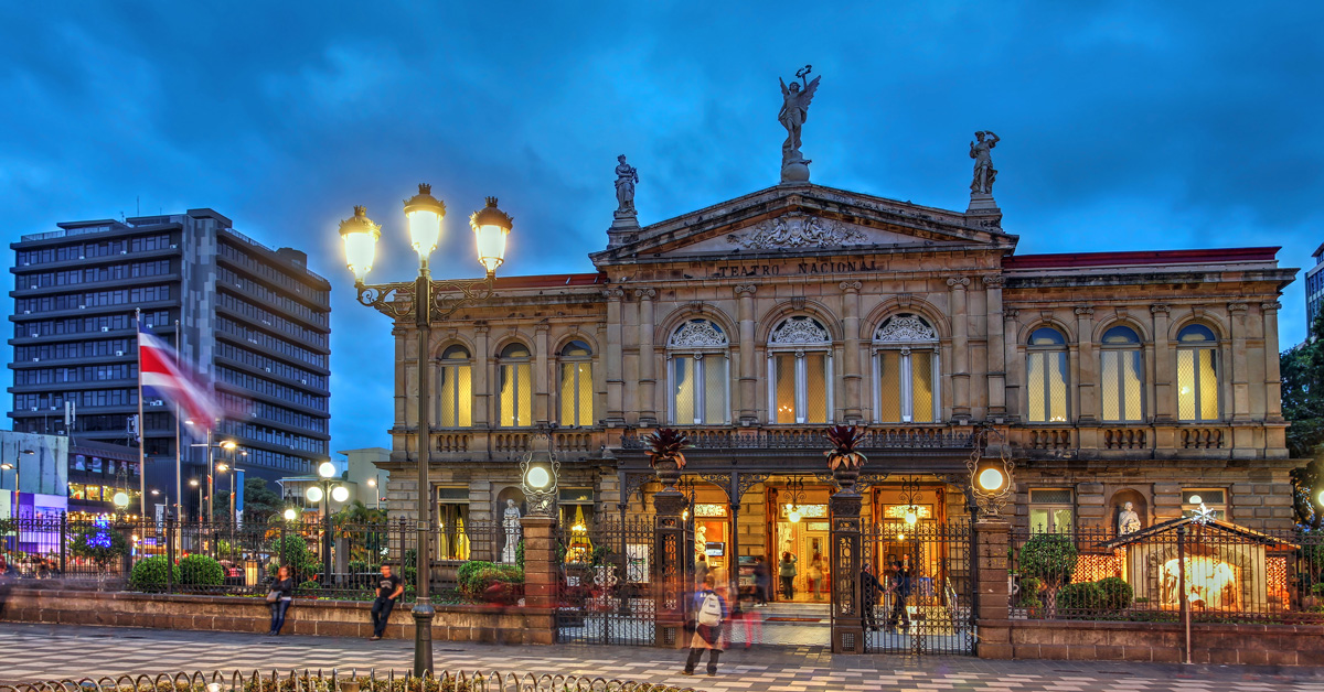 evening view of the national theater of costa rica building