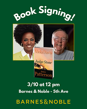 Book Signing! Judge Stone by Viola Davis and James Patterson event poster.