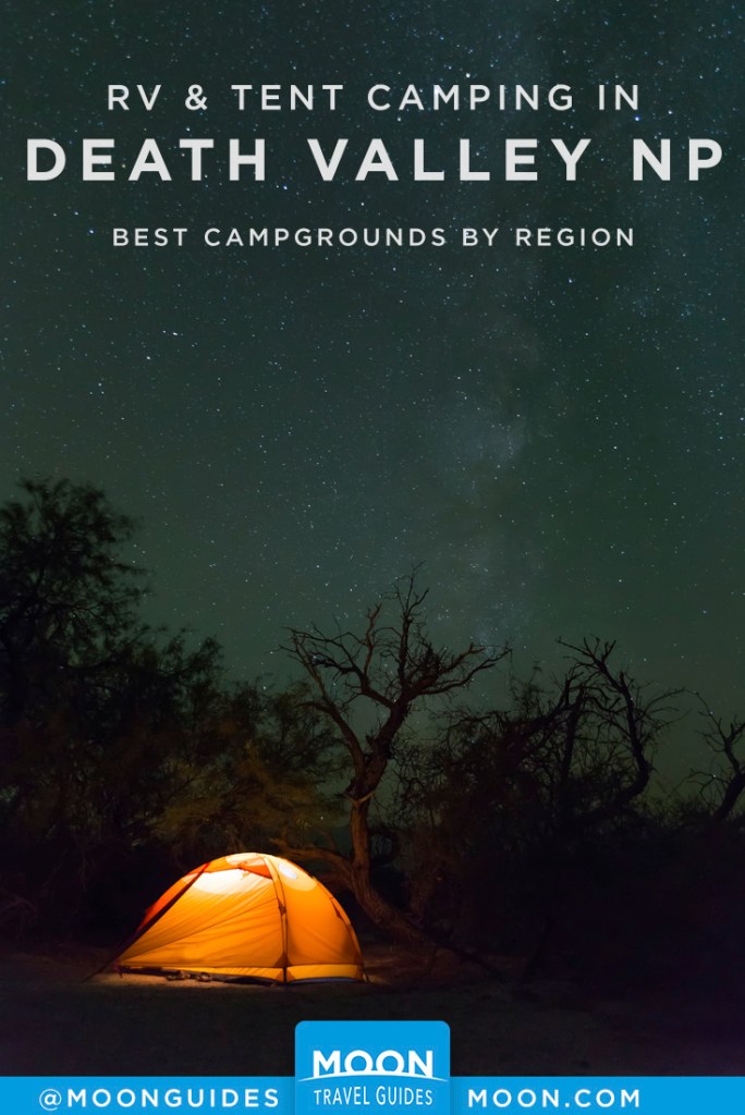 Lighted tent at night under the Milky Way. Pinterest graphic.