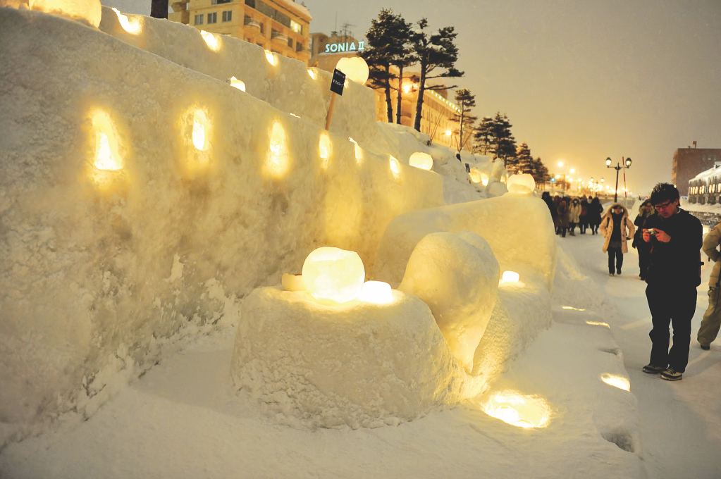 The Otaru Snow Light Festival takes place in winter