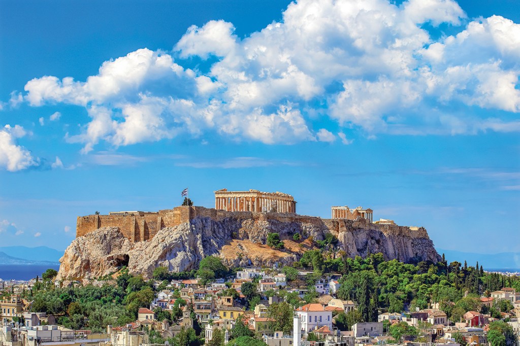 View of the Acropolis with blue skies
