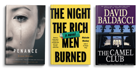 Book Covers for David Baldacci, Malcolm MacKay, and Kanae Minato