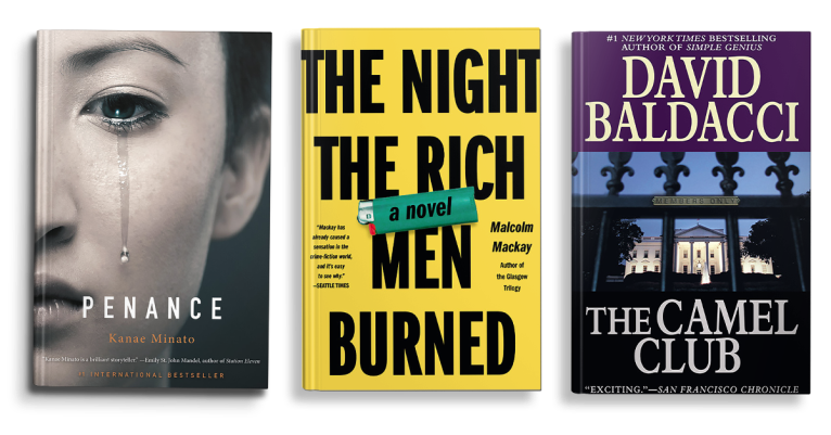 Book Covers for David Baldacci, Malcolm MacKay, and Kanae Minato