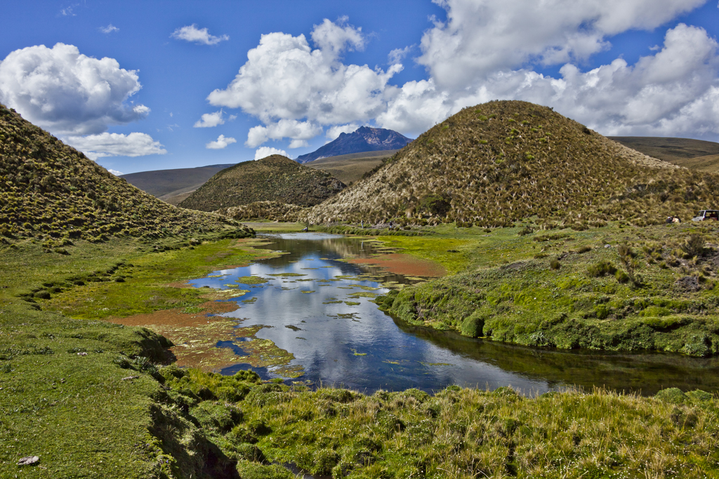 Photo of Cotopaxi National park with clear blue skies and green mounds
