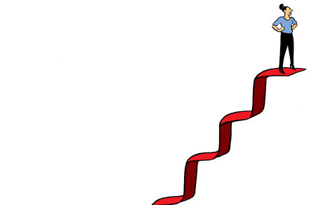 Illustration of cartoon on stairs for The New York Times