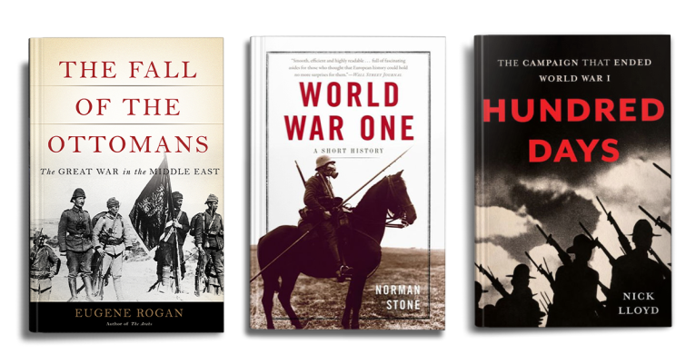 three World War 1 history books on a white background