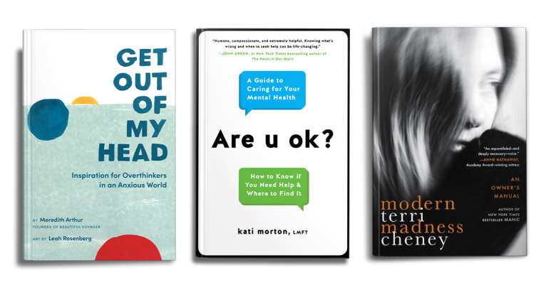 three books on mental health on a white background
