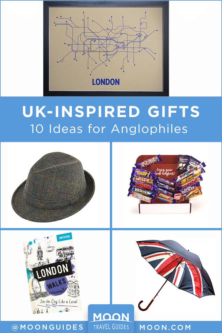 pinterest graphic that reads: uk-inspired gifts, 10 ideas for Anglophiles