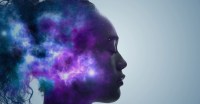 Profile of Woman with Galaxy Overlay