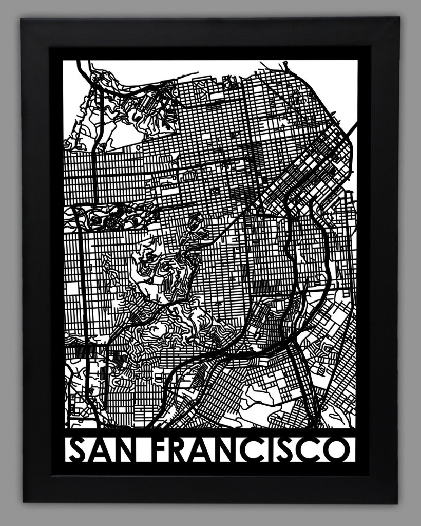 a photo of a framed san francisco map