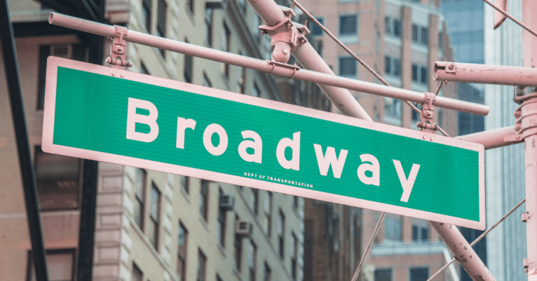 Broadway green street light sign
