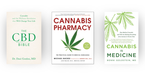 three books about cannabis cooking on a white background
