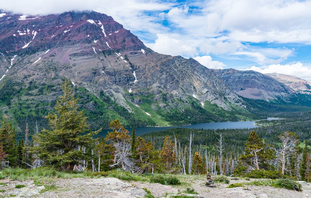 wide landscape view of two medicine lake in glacier national park