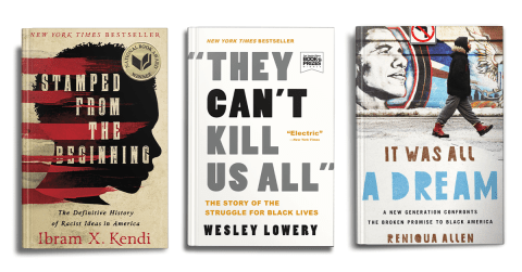 three Black History Month books in a row on a white background