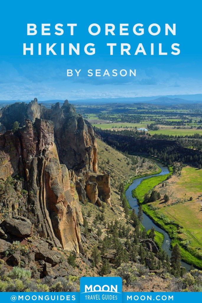 pin graphic that reads: Best oregon hiking trails by season.