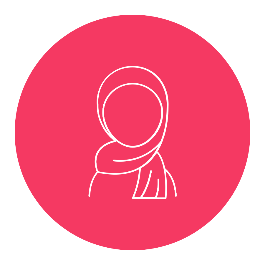 Illustrated graphic depicting a woman wearing a hijab