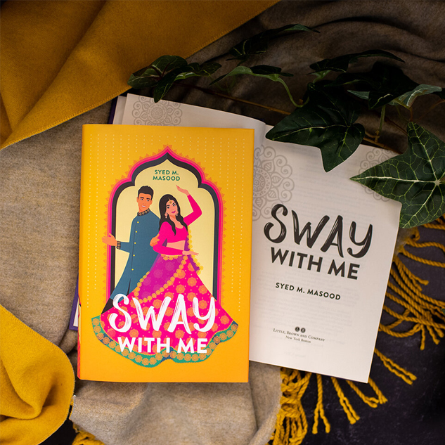 NOVL - Instagram image of book cover for 'Sway with Me' by Syed M. Masood on top of a bright mustard yellow blanket and surrounded by ivy