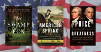 3 Books about the Revolutionary War on top of an American Flag