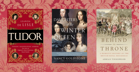 3 Tudor History Books on a brocade background