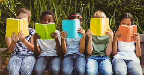 5 Children Reading Colorful books