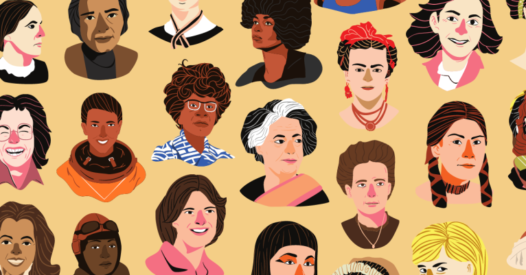 Many Historical Women on a Beige Background