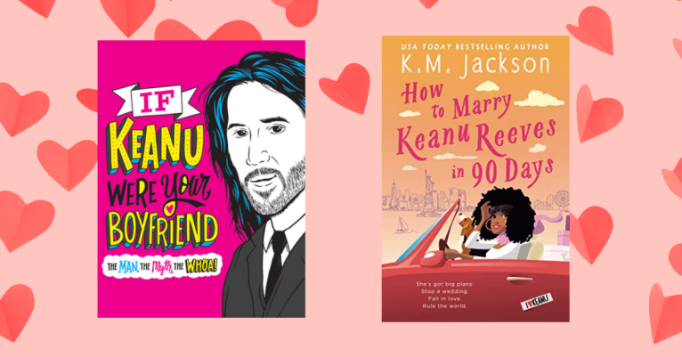 Keanu Reeves Read with Hearts in the Background